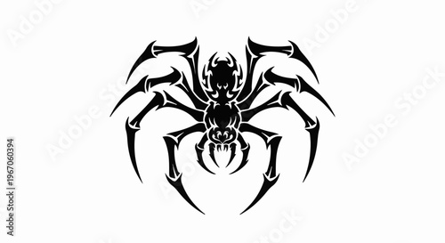 Intricate black spider silhouette with sharp, angular legs and a detailed body