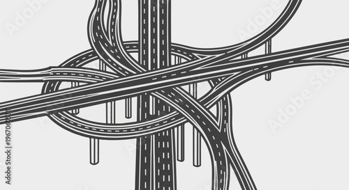 Intricate network of elevated highways, abstract linework, transportation hub illustration