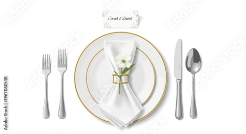 Elegant Wedding Place Setting with Name Card and Flower Detail