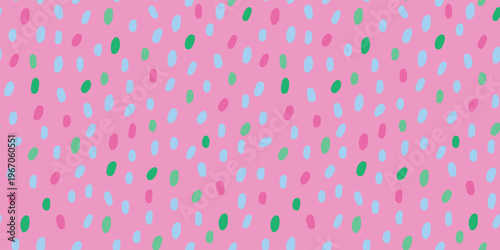 Dappled fawn spot pattern with blue and green dots on soft pink background