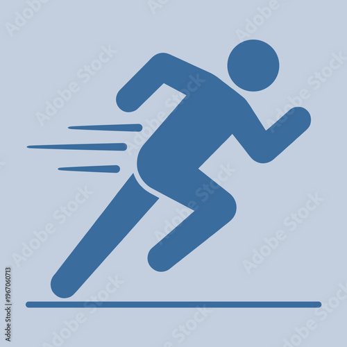 Icon of a running figure in motion on a blue background  