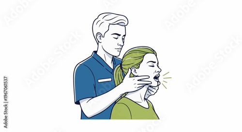 Medical practitioner demonstrates a procedure on a patient's neck