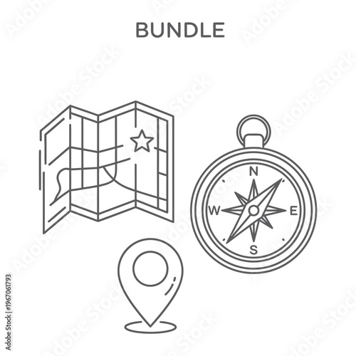 Travel navigation icons: map, compass, pin