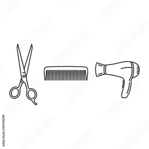 Hairdresser tools line art icons set