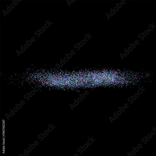 Colorful dotted paint spray stroke, dust powder or particles line scattered, vector realistic grainy smear sand splash