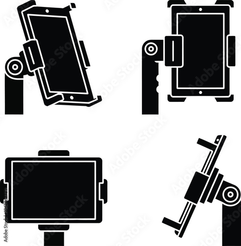 Tablet Gimbal Stabilizer Mount Icons Set, Scalable Vector Art for Mobile Filmmaking and Video Gear