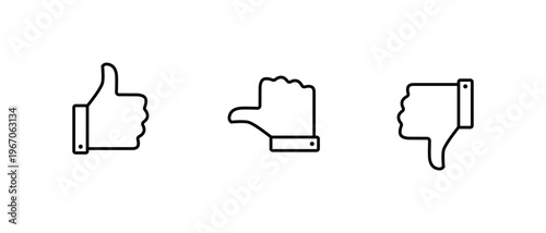 Thumb up, sideways, and down icon in outline style. Like, neutral, and dislike symbol