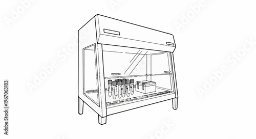 Laboratory fume hood with test tubes and a box inside