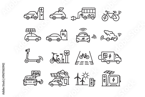 A collection of eco-friendly vehicles and sustainable energy solutions, promoting the future of green transportation and environmental awareness.