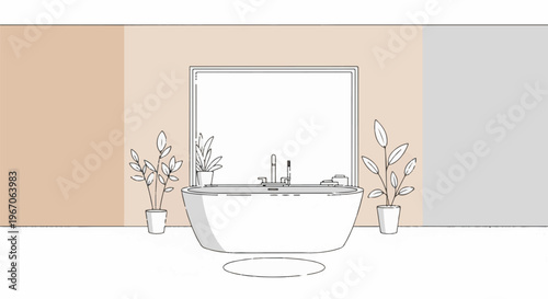 Modern bathroom design with freestanding tub and plants
