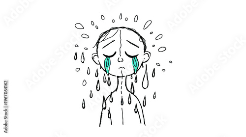 Crying woman with rain falling down.