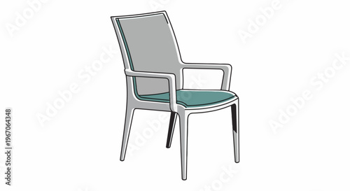 Modern gray armchair with a teal cushioned seat and arms