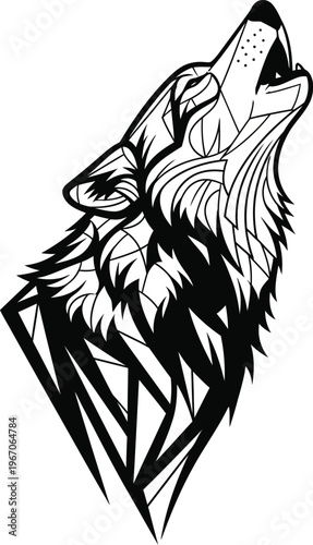 Geometric Wolf Head Howling Artistic Design.