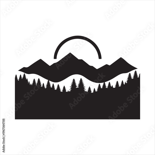 Mountain and trees vector silhouette clip art logo design concept illustration idea