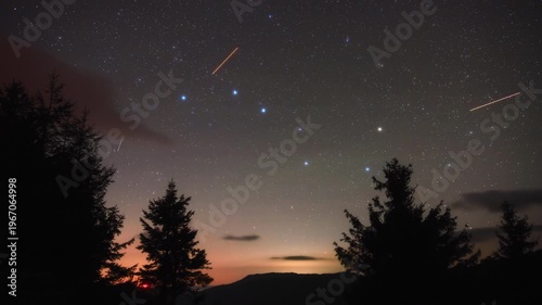 Milky Way stars and Big Dipper constellation on a dark countryside skies. Time-lapse video.