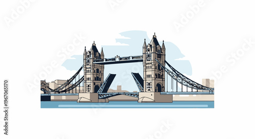 Iconic bridge structure with lifting bascules over water, cityscape