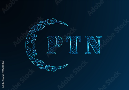 Low poly letter logo PTN design. PTN letter logo low poly vector design on blue color gradient background. PTN logo low poly design