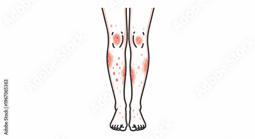 Human legs illustration with skin irritation patches on calves and knees