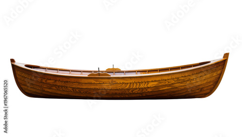 Vászonkép Classic wooden rowboat with detailed grain texture, isolated on transparent back