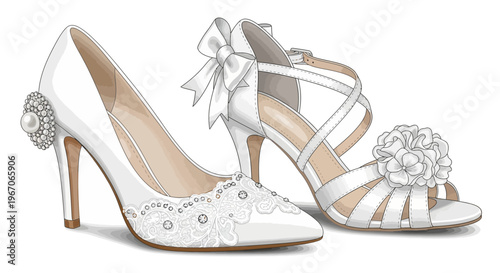 Elegant White Wedding Shoes: Bridal Heels & Strappy Sandals with Embellishments