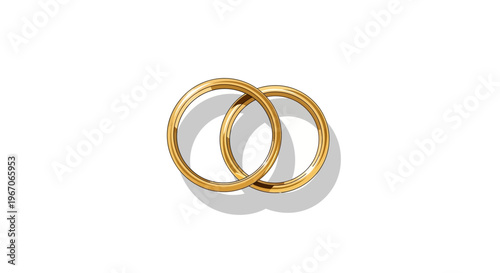 Two interlocking gold wedding rings, symbolizing love and commitment, on a clean white background.