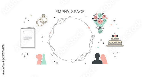 Wedding Ceremony Elements Flat Design with Copy Space