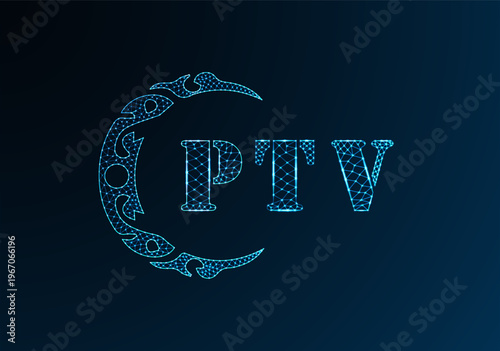 Low poly letter logo PTV design. PTV letter logo low poly vector design on blue color gradient background. PTV logo low poly design