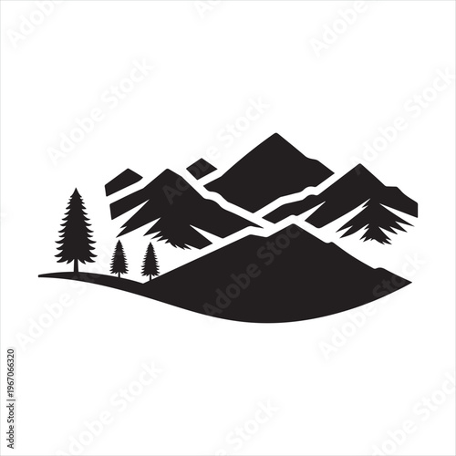 Mountain and trees vector silhouette clip art logo design concept illustration idea