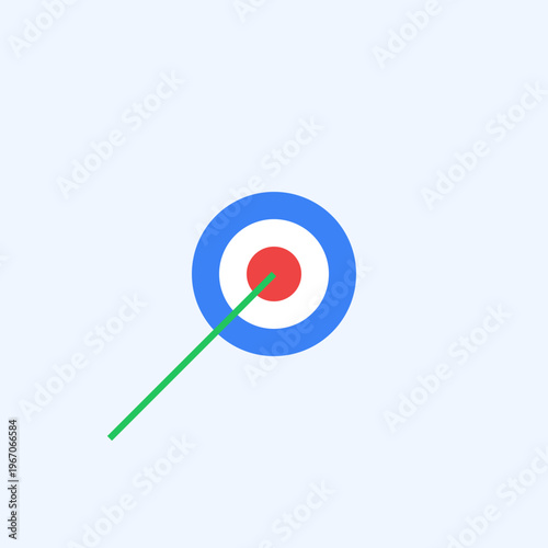 A 3D red dartboard with an arrow hitting the center bullseye represents business success, accuracy, and the winning marketing goal in a competitive performance concept