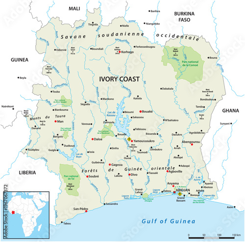 Map of the West African state of Ivory Coast
