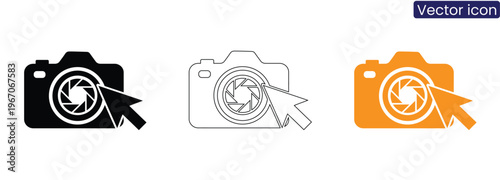 Camera icons with arrows on white background for photo editing concepts