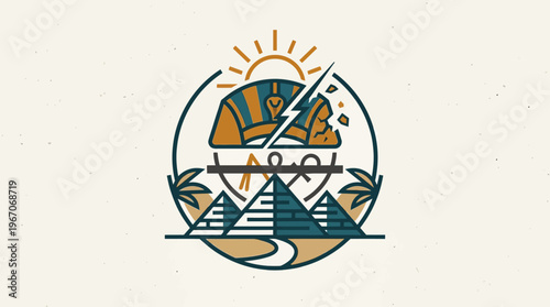 Ancient Egypt Emblem Pyramid Pharaoh Sun and Symbol
