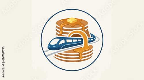 Abstract Logo Pancakes Train and Syrup in a Circle