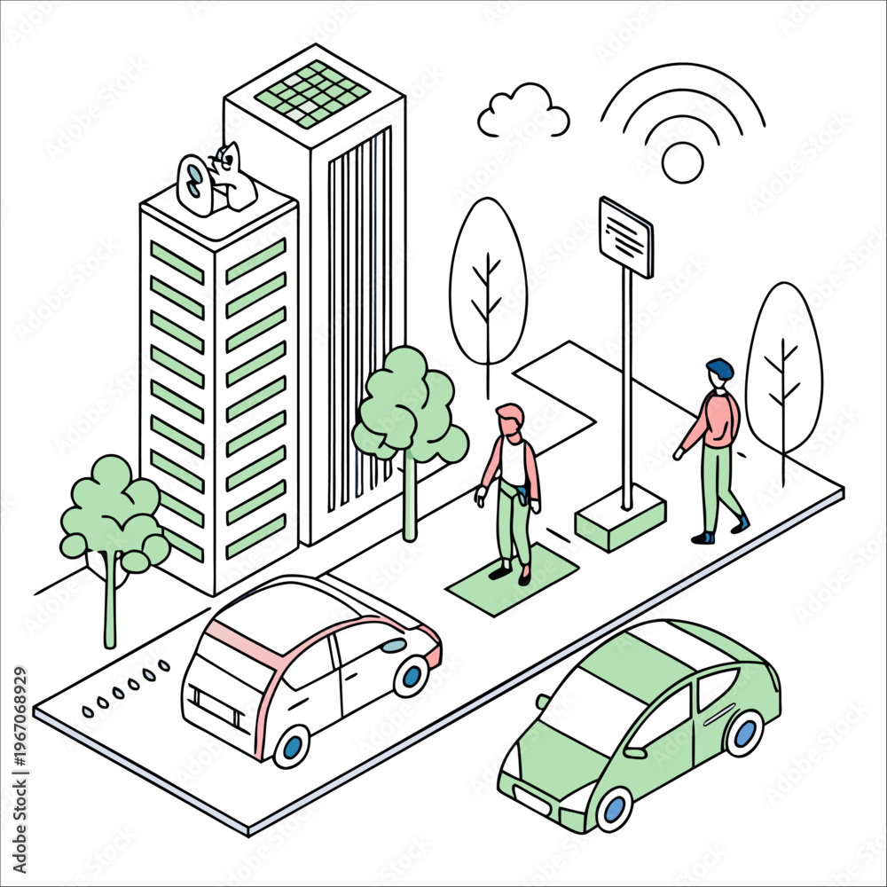 Naklejka premium Futuristic Smart City Flat Vector Illustration