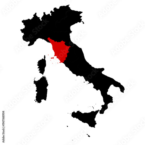 Toscana province highlighted on Italy map with clear regional boundaries, accurate geographic proportions