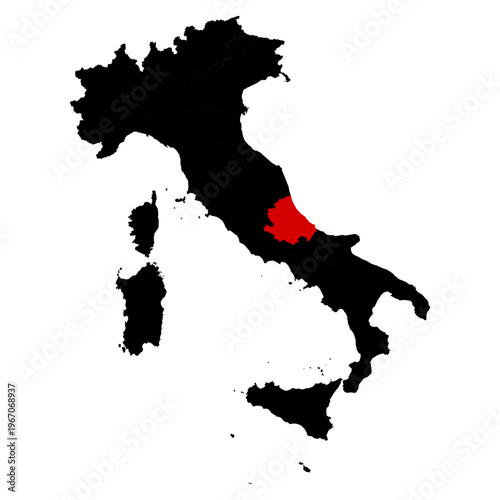 Abruzzo province highlighted on Italy map with clear regional boundaries, accurate geographic proportions