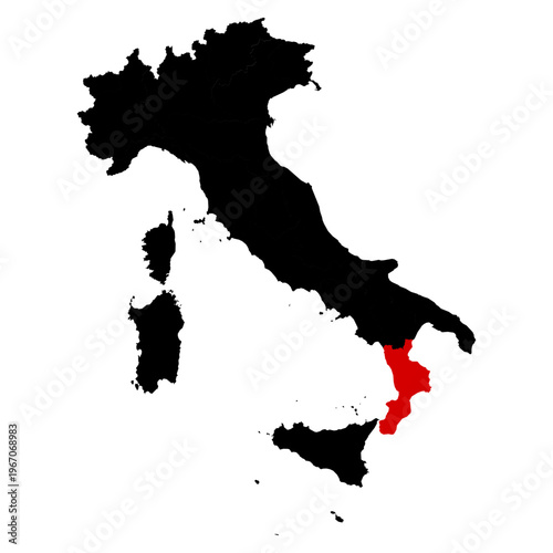 Calabria province highlighted on Italy map with clear regional boundaries, accurate geographic proportions