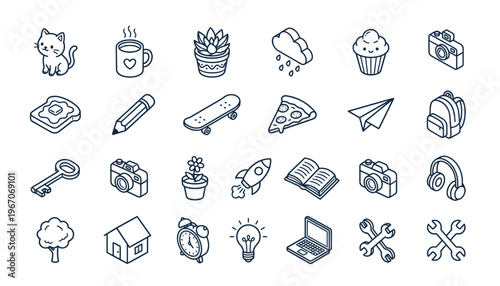Collection of various line icons and symbols.
