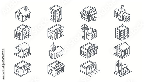Collection of various building structures.