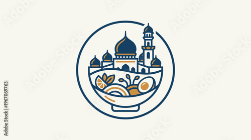 Ramen Bowl with Mosque Food and Culture Logo