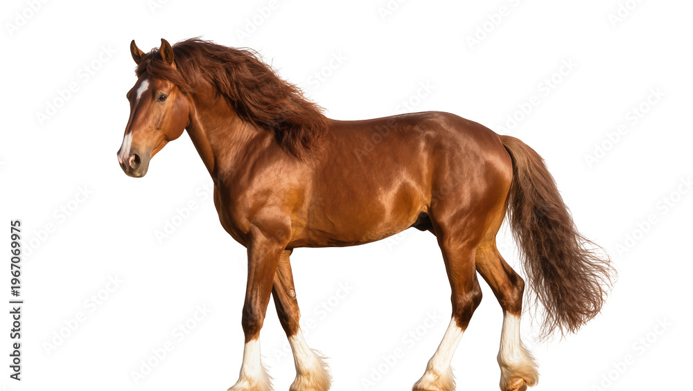 Obraz premium Majestic brown horse with flowing mane and tail, isolated on transparent background