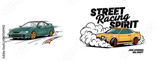 Speed racing poster design. JDM drift artwork. Street racing spirit. Extreme racing. Car print design for t shirt print, poster and sticker.