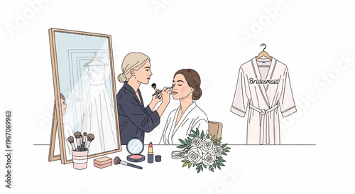 Bride Getting Makeup Applied by Professional Makeup Artist Before Wedding Day