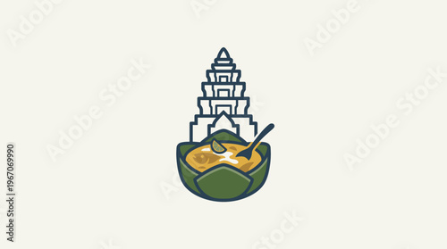 Cambodian Cuisine Logo Soup Bowl and Temple
