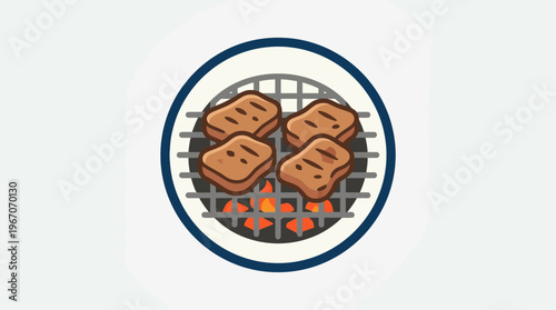 Grilled Meat on a Round BBQ Grill