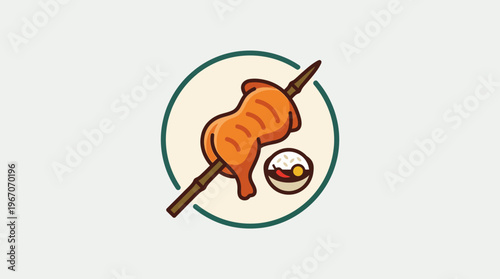 Cartoon Chicken Skewer with Rice and Sauce