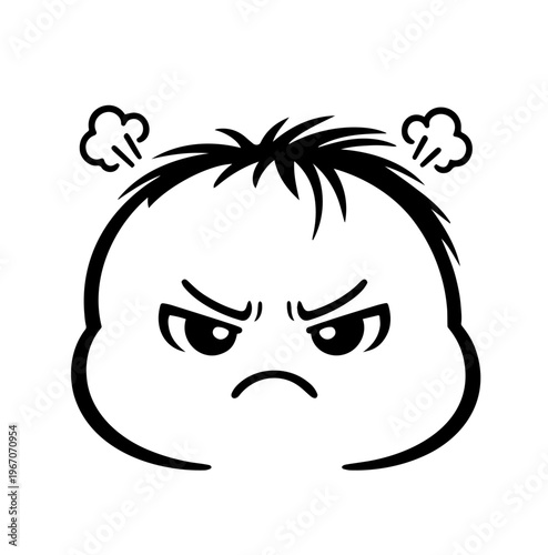 Angry Baby Face Illustration, Cute Mad Infant Expression Icon, Emotional Cartoon Character