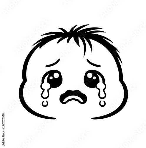 Crying Baby Face Illustration, Sad Cute Infant Expression Icon, Emotional Cartoon Character