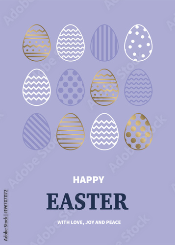 Minimal Easter greeting card with golden eggs. Elegant design. Vector illustration