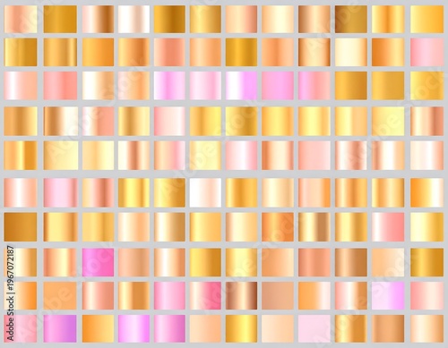 A grid showcasing numerous square color swatches, primarily featuring warm gradients. The shades range from golds to pinks and oranges